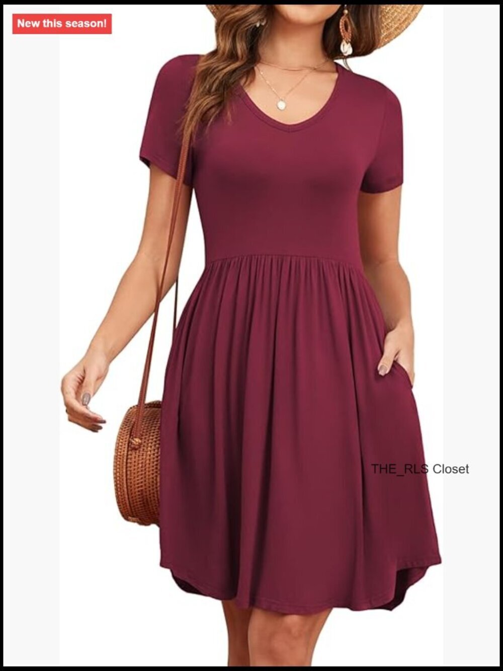 Rayon Spandex V-Neck Swing Dress with Pockets